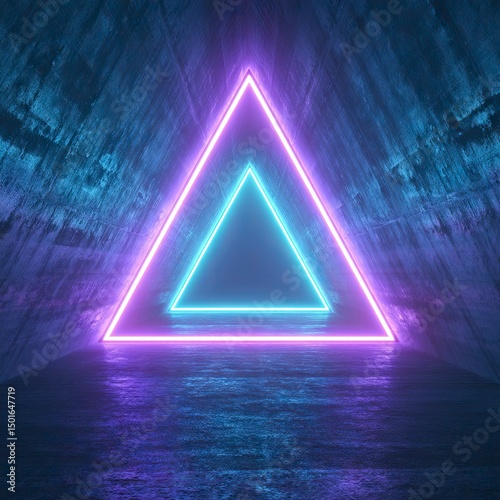 A neon lighted triangle is displayed in room