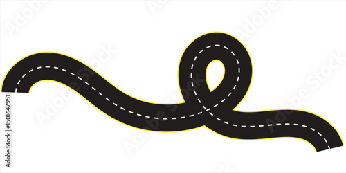 Curvy Winding Road with Dashed Lines and Yellow Border – Vector Illustration