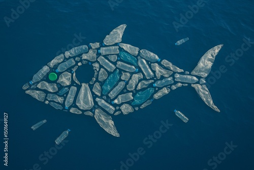 Creative Ocean Pollution Concept with Plastic Waste Forming a Fish Shape