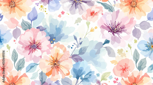 Watercolor flowers background, Seamless floral pattern watercolor, Colorful watercolor flowers background