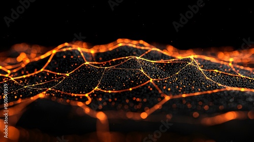 A dark technological void filled with spider-web circuitry, tiny glowing packets of information crawling along filaments, revealing complex layers of machine consciousness