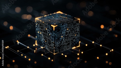 A dynamic 3D array of floating data cubes linked by glowing cables, cubes shifting into neuron shapes and back as the consciousness web reconfigures itself photo
