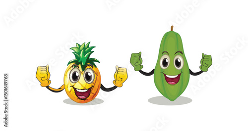 Set Vegetables and fruits funny stickers