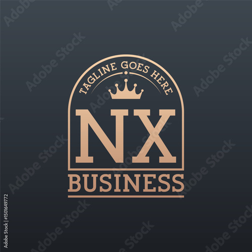 Luxury NX Logo with Crown. Elegant Letter NX Business Logo