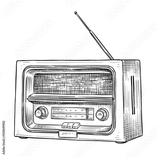 vintage retro radio vector line art hand drawn illustration
