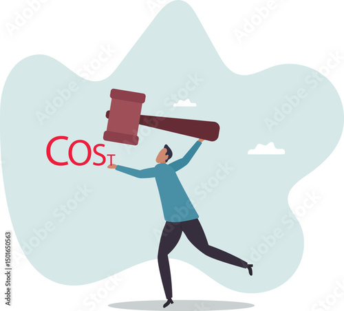Cost reduction, business and company to keep cost low, cut spending or expense deduction in budget plan.character for design.