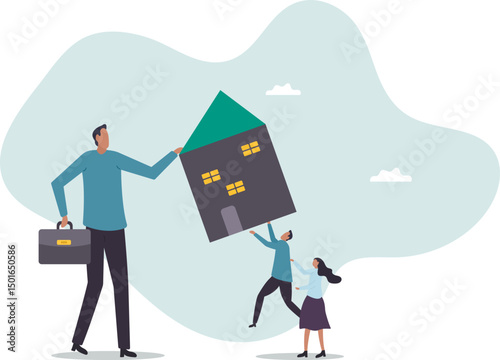 Eviction and mortgage debt, foreclosure or difficulty to payback bank mortgage loan.character for design.