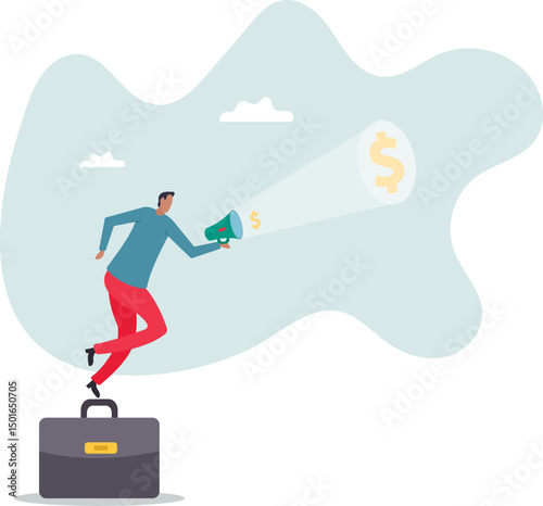 Make money or increase earning from investment, salary or income increase, profitability .character for design.