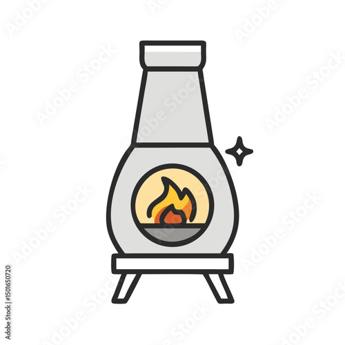 Backyard firepit outdoor features line icon set Vector of kitchen, patio, fireplace, chimenea, pizza oven, firewood, propane tank, thin linear illustration.