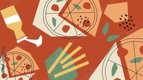 Pizza Wedges and Toppings Background