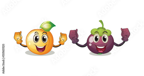Set Vegetables and fruits funny stickers