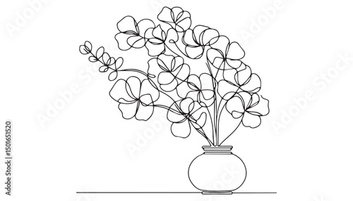 Continuous one single minimal line drawing spring flower,