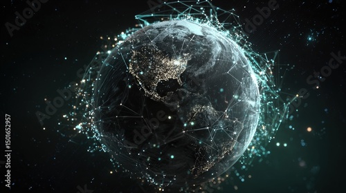 Globe surrounded by a complex network of connected lines illustrating the interconnected nature of our world