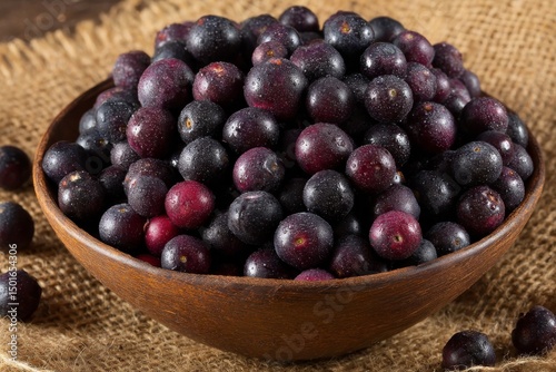 Wallpaper Mural A wooden bowl filled with fresh, dark berries, showcasing natural, healthy fruit for culinary use. Torontodigital.ca