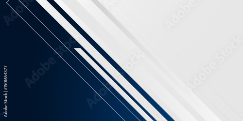 Abstract Navy Blue and White Geometric Banner background. monochrome shades of blue and gray, characterized by varying and depth, creating a sleek and elegant feel. metallic silver lines creating. 
