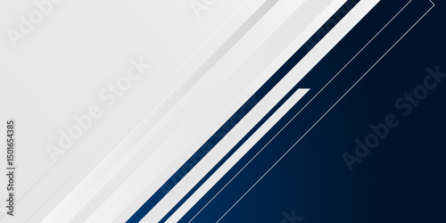 Abstract Navy Blue and White Geometric Banner background. monochrome shades of blue and gray, characterized by varying and depth, creating a sleek and elegant feel. metallic silver lines creating. 