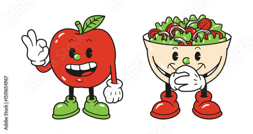 Set Vegetables and fruits funny stickers