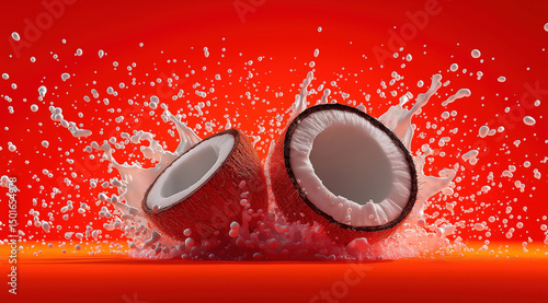 Exploding Coconut created with Generative AI Technology, ai, generative