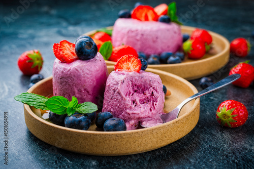 frozen dessert- homemade  blueberry- strawberry frozen yogurt, shaved freezie - ice cream