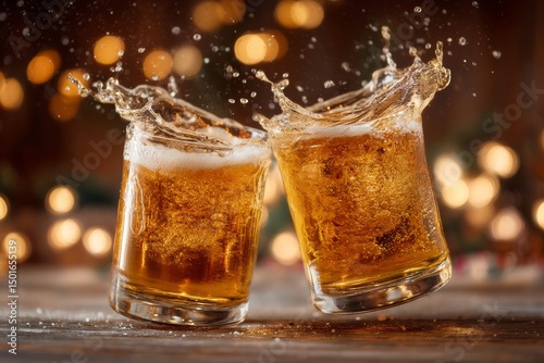 Wallpaper Mural Cheers! Two glasses of beer clink, creating a festive splash, perfect for celebration. Torontodigital.ca