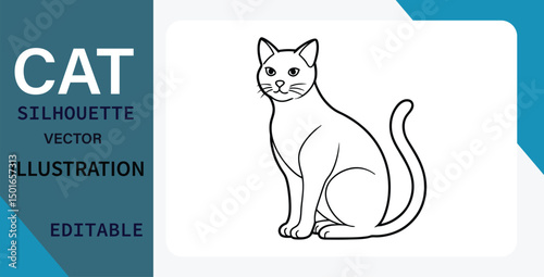 Editable Cat Silhouette Vector Illustration Simple, Clean, Line Art Design