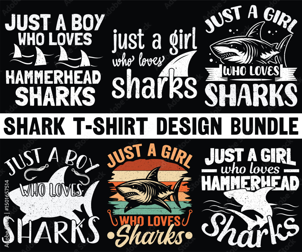 Obraz premium Shark graphic design for Shark lover. Shark t-shirt design Bundle. Shark t-shirt design. Shark fish t-shirt design. hammerhead shark t-shirt design.