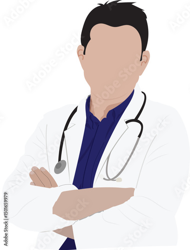 A young male doctor flat vector illustration. Professional medical doctor with stethoscope .