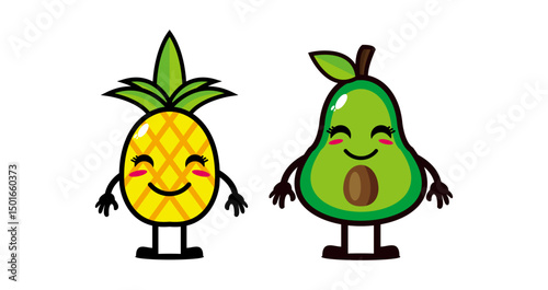 Set Vegetables and fruits funny stickers