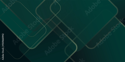 Modern dark green abstract background featuring overlapping rounded rectangles with gradient tones and subtle transparency. 