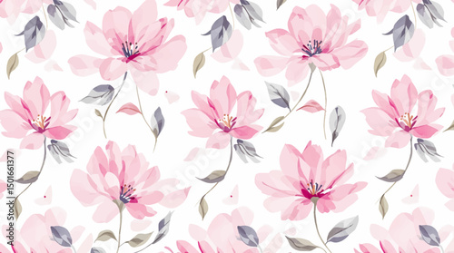 Wallpaper Mural Watercolor background pattern pink flowers on white background, Pink pions watercolor on the white background Torontodigital.ca