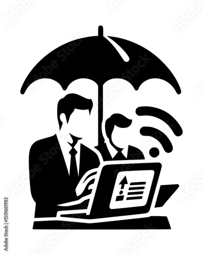 Teamwork Silhouette Icon Logo, Black and White Vector