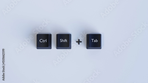 Keyboard Shortcut Ctrl Shift Tab – Navigate Browser Tabs Backward – 3D Key Concept Illustration