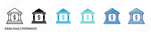 bank icon set. contain saving, investment, monetary transaction, financial institution thin line and color style icon symbol sign for your app and web. vector illustration