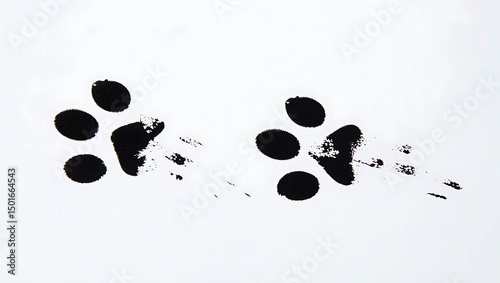 Black ink paw prints animal track on white background for pet animal and wildlife concept design art