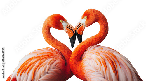 Two Flamingos Forming a Heart Shape with Heads on PNG transparent background