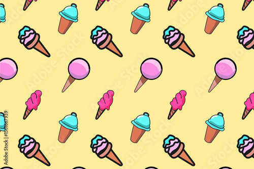 Ice Cream Sweet Desserts Seamless Pattern