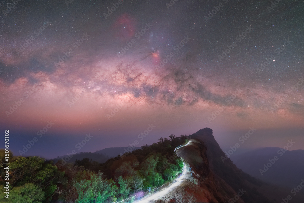 Fototapeta premium The Milky Way Over Doi Mon Chong Mountain in Chiang Mai, Thailand