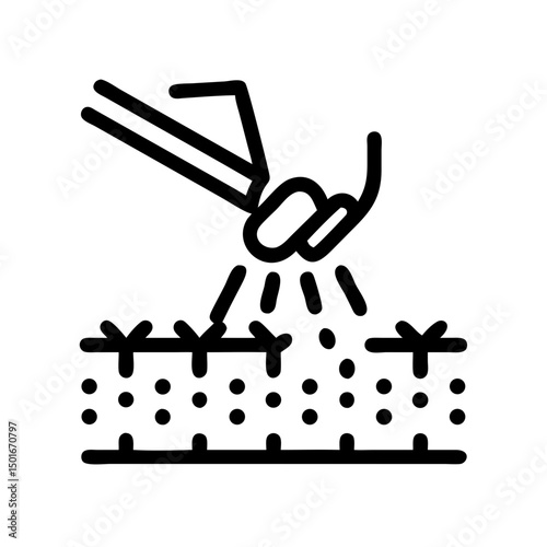 Lawn care service line icon set. Vector of weed control, over seeding, trimming, shrubs, leaves removal, seasonal cleanup, irrigation, fertilization, weed control, aeration, thin linear illustration.