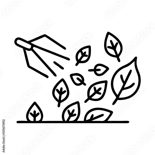 Lawn care service line icon set. Vector of weed control, over seeding, trimming, shrubs, leaves removal, seasonal cleanup, irrigation, fertilization, weed control, aeration, thin linear illustration.