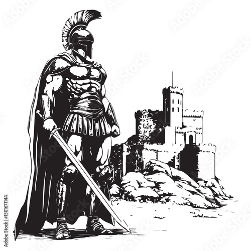 knight with sword guarding the palace vector image