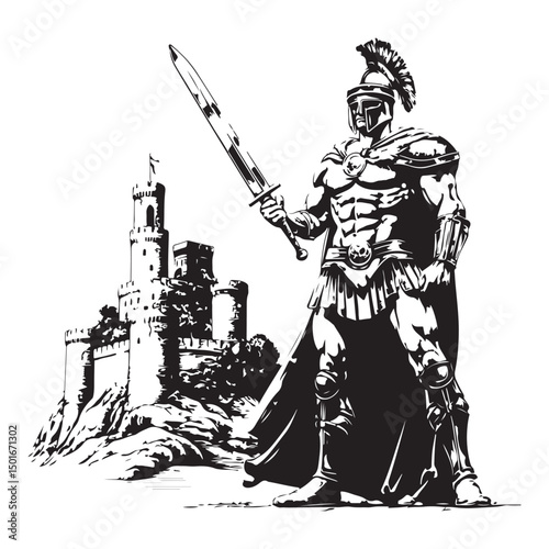 knight with sword guarding the palace vector image