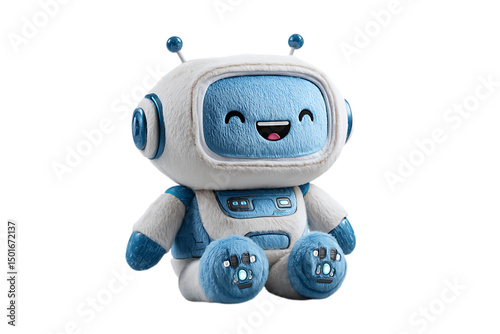 Adorable blue and white robot plush toy
