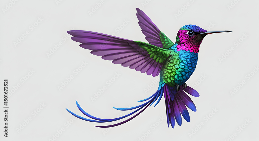 Obraz premium Colorful Hummingbird with Vibrant Plumage in Dynamic Flight Pose