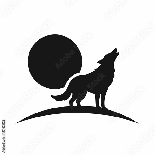 Howling wolf silhouette under the full moon