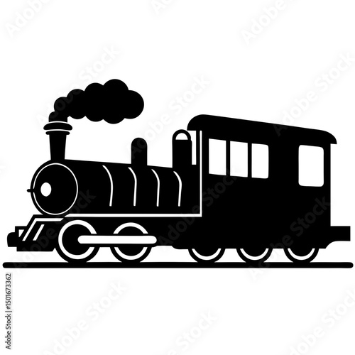 Classic black and white steam train illustration