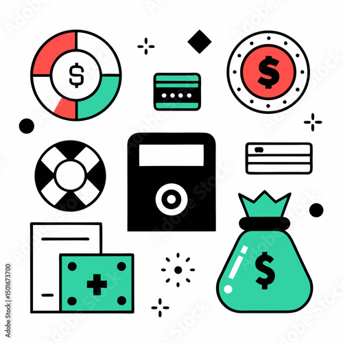 Financial security and protection icon set
