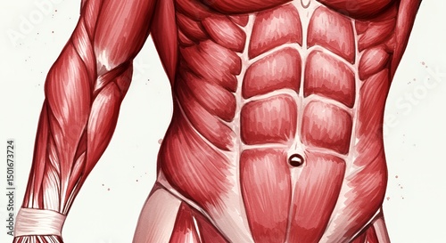 Human Anatomy:Detailed Illustration of Abdominal and Arm Muscles