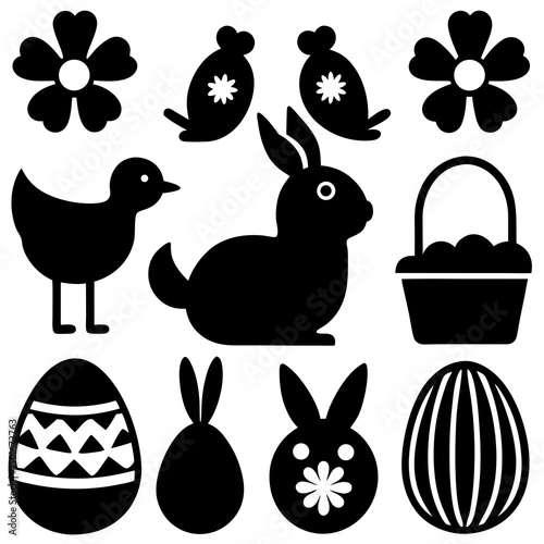 Black and white easter icons collection