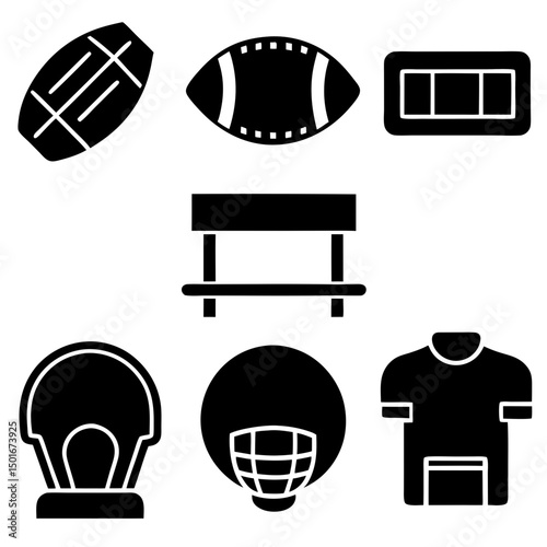 American football game icons equipment and field