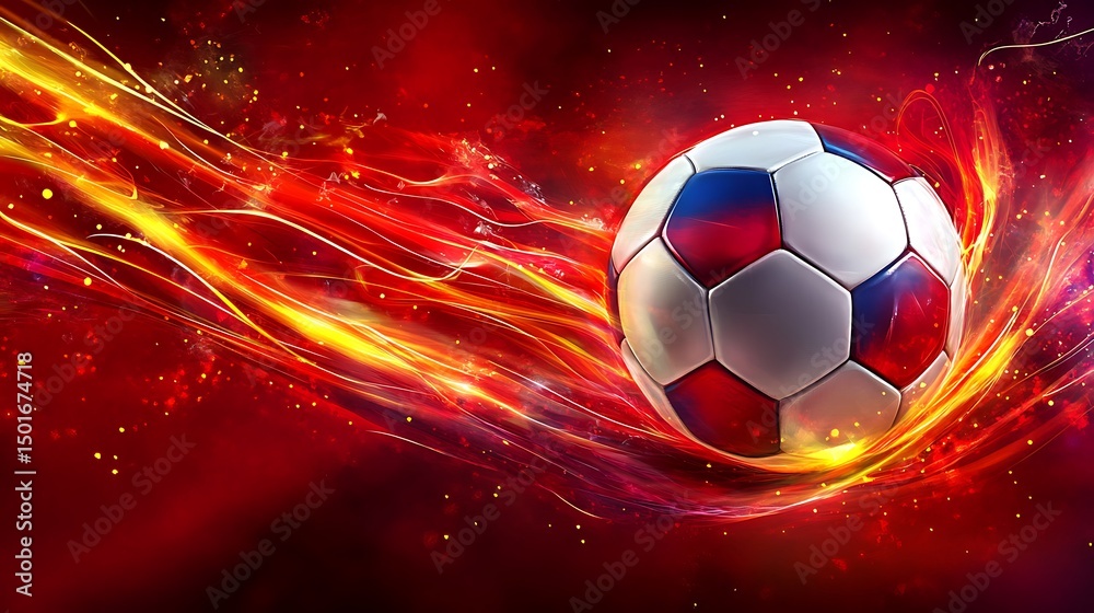 Naklejka premium Fiery soccer ball in motion.